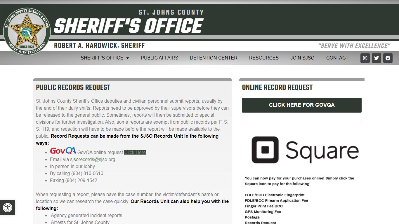 Public Records Request - St. Johns County Sheriff's Office